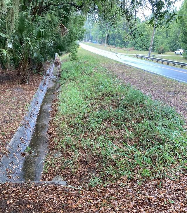 A bed along a fence line cleared, edged, and mulched